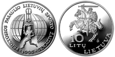 Литва, 10 лит 1995 год, V спортивные игры литовцев мира, ПРУФ