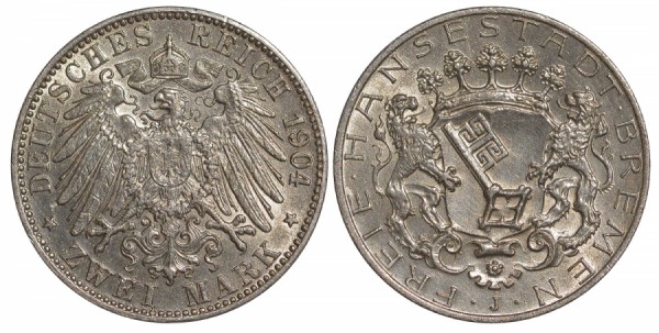 Бремен, 2 марки 1904 J год