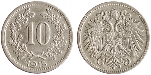 Австрия, 10 геллеров 1915 год, XF