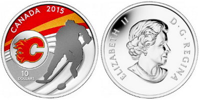 Канада, 10 долларов 2015 год, Хоккейный клуб «Calgary Flames», ПРУФ