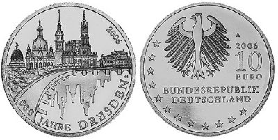 Германия, 10 евро 2006 A (UNC) 800-летие города Дрездена