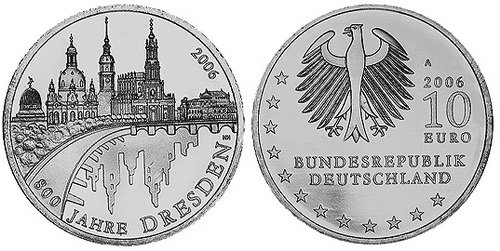 Германия, 10 евро 2006 A (UNC) 800-летие города Дрездена