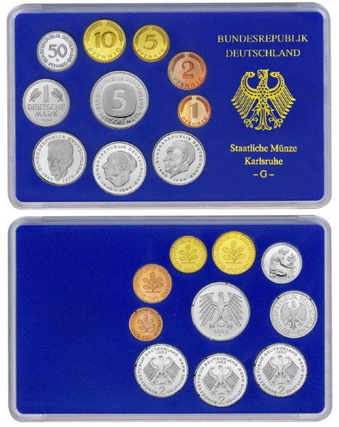 ФРГ, Набор монет 1983G года, ПРУФ