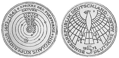 Германия, 5 марок 1973 год, Николай Коперник