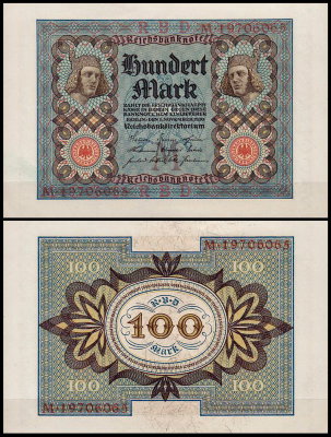 Германия 100 марок 1920 UNC P.69b 8-значный номер