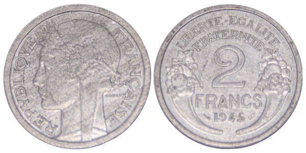 Франция, 2 франка 1945 год