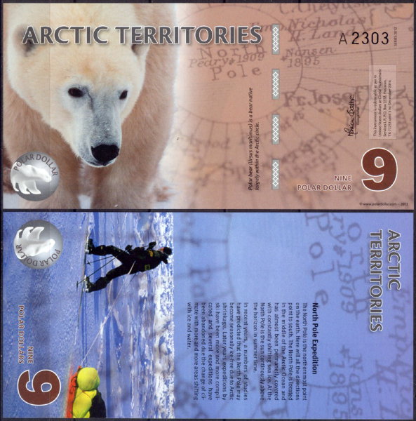 Арктические территории 9 долларов 2012 год. UNC