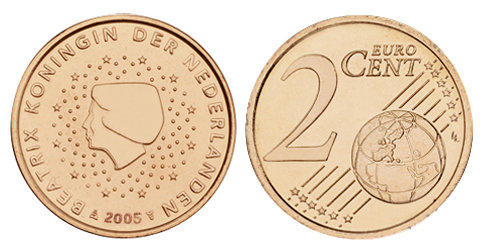 Нидерланды, 2 цента 2005 (UNC, медь)
