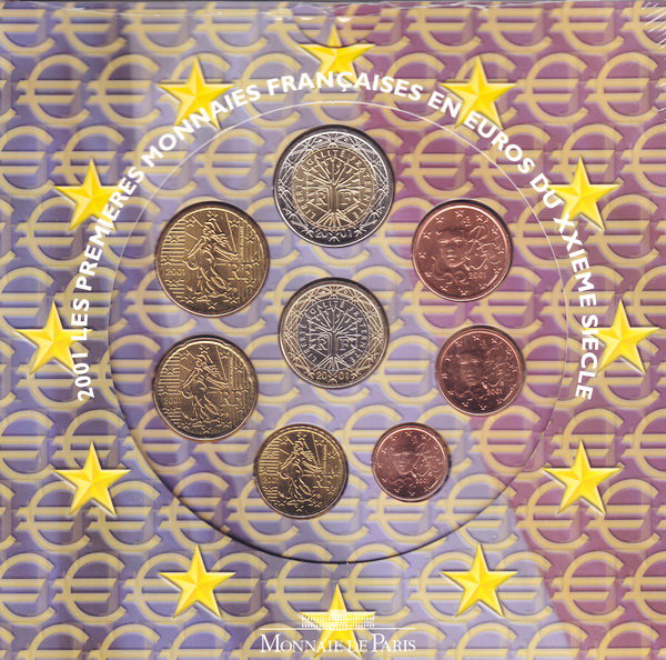 Франция, Набор монет 2001 года (буклет)