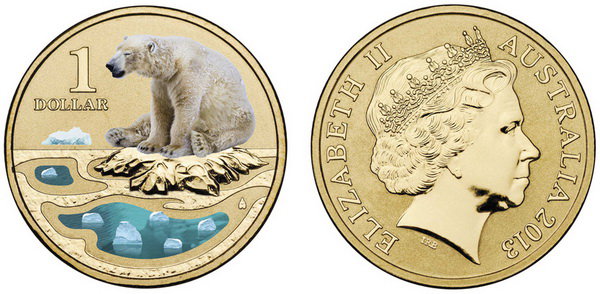 Австралия, 1 доллар 2013 (UNC, бронза) Белый медведь