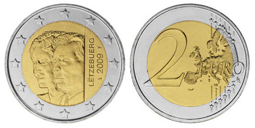 Люксембург, 2 евро 2009 (UNC) 90-летие вступления на престол Великой герцогини Шарлотты
