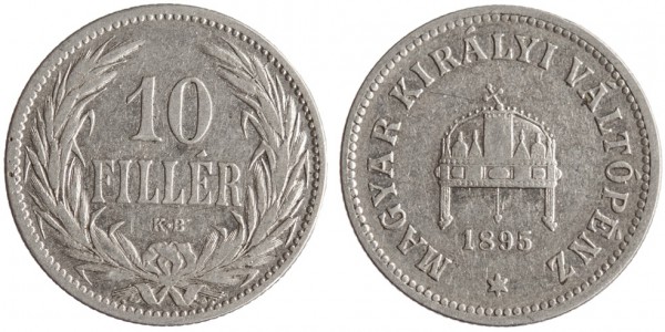 Венгрия, 10 филлеров 1895 год, XF