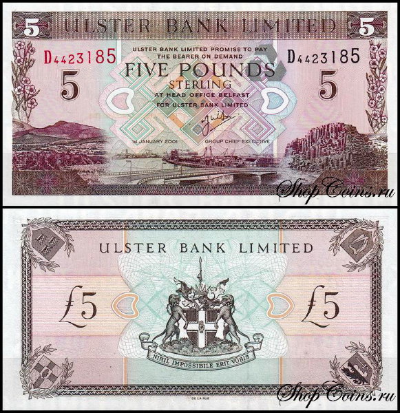 Ирландия 5 фунтов 2001 (UNC Pick 335c)