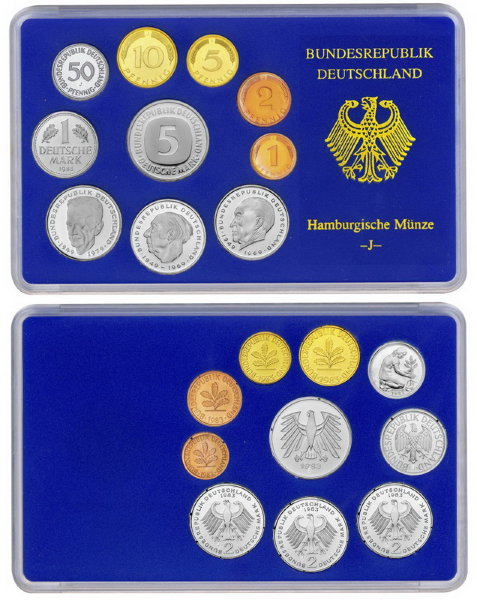 ФРГ, Набор монет 1983J года, ПРУФ