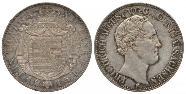 Саксония 1 талер 1845 Фридрих Август II