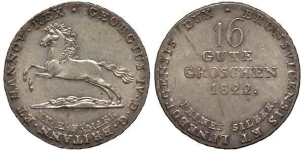ГАННОВЕР 16 ГУТЕГРОШЕНОВ 1822 КОРОЛЬ АНГЛИИ ГЕОРГ IV