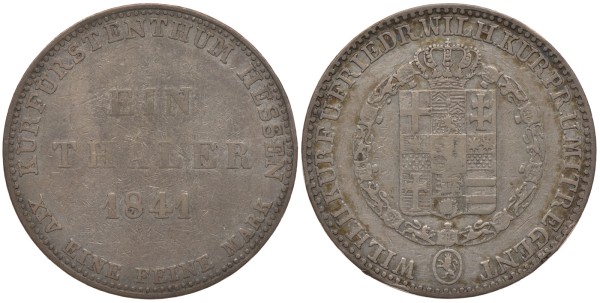 Гессен-Кассель 1 талер 1841 Вильгельм II Гессен-Кассельский (1821-1847) и Фридрих Вильгельм I (1831-1847)