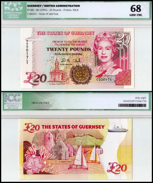 Гернси 20 фунтов 1996 (UNC Pick 58b) ICG 68