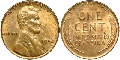 США, 1 цент 1952 год, UNC №19