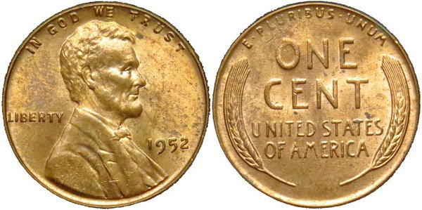 США, 1 цент 1952 год, UNC №19