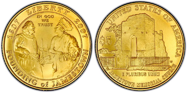 США, 5 долларов 2007 год, Джеймстаун, ПРУФ