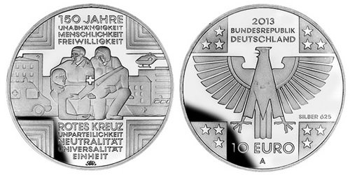 Германия, 10 евро 2013 A (PROOF, серебро) 150-летие движению Красного Креста и Красного Полумесяца