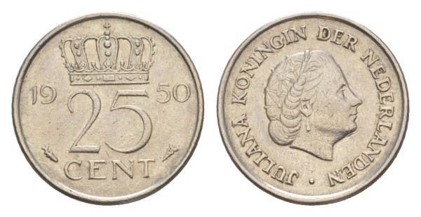 Нидерланды 25 центов 1950 год