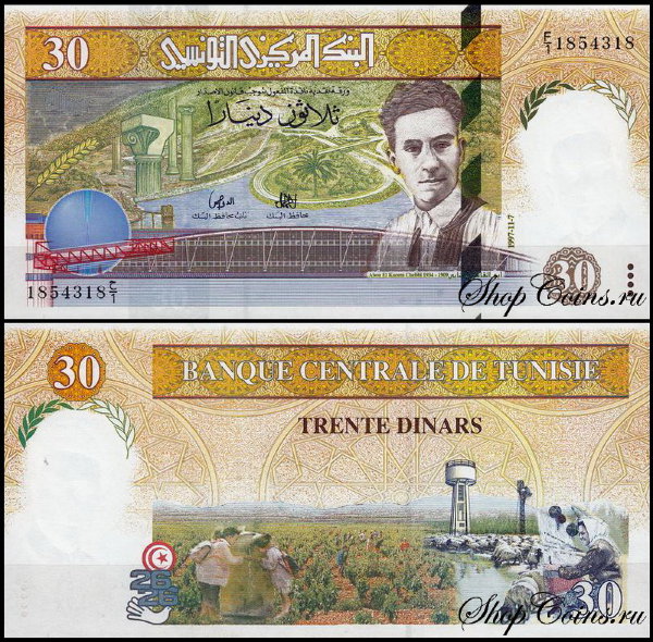 Тунис 30 динар 1997 (UNC Pick 89)