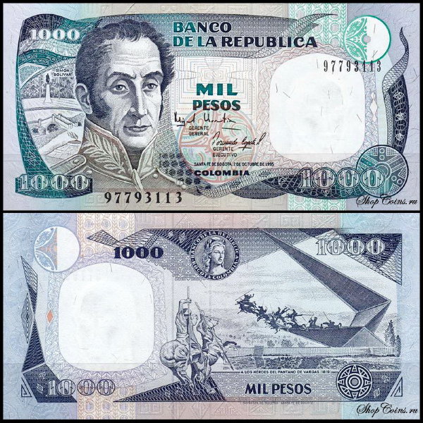 Колумбия 1000 песо 1994-1995 (UNC Pick 438)