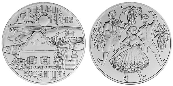 Австрия, 500 шиллингов 1994 год, Среднедунайская низменность