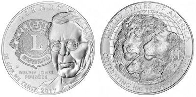 США, 1 доллар 2017 год, 100 лет ассоциации «Lions Club»