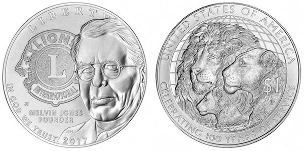США, 1 доллар 2017 год, 100 лет ассоциации «Lions Club»