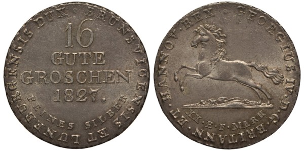 ГАННОВЕР 16 ГУТЕГРОШЕНОВ 1827 КОРОЛЬ АНГЛИИ ГЕОРГ IV