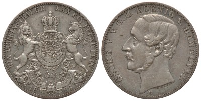 Брауншвейг-Каленберг-Ганновер 1 талер 1866 В, Георг V (1851-1866)