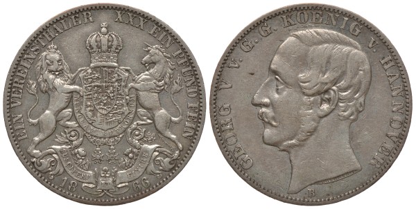 Брауншвейг-Каленберг-Ганновер 1 талер 1866 В, Георг V (1851-1866)