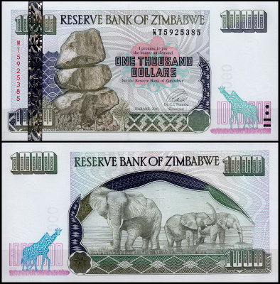Зимбабве 1000 долларов 2003 (UNC Pick 12)