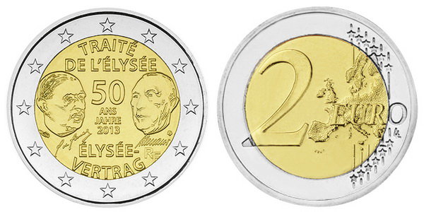 Франция, 2 евро 2013 (UNC) 50 лет Елиссейким соглашениям