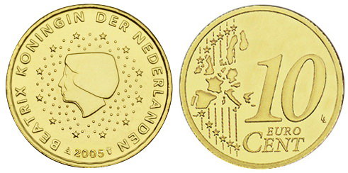Нидерланды, 10 центов 2005 (UNC, латунь)