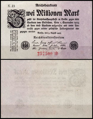 Германия 2.000.000 марок 1923 UNC P.103 Вариант 5