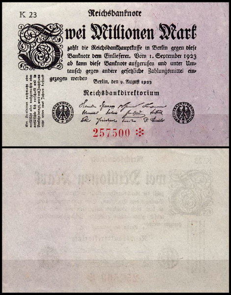 Германия 2.000.000 марок 1923 UNC P.103 Вариант 5