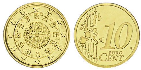 Португалия, 10 центов 2002 (UNC, латунь)