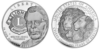 США, 1 доллар 2017 год, 100 лет ассоциации «Lions Club», ПРУФ