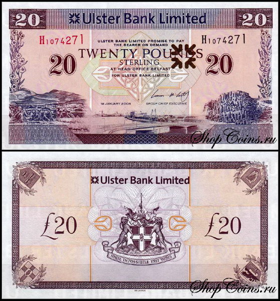 Ирландия 20 фунтов 2008 (UNC Pick 342a)