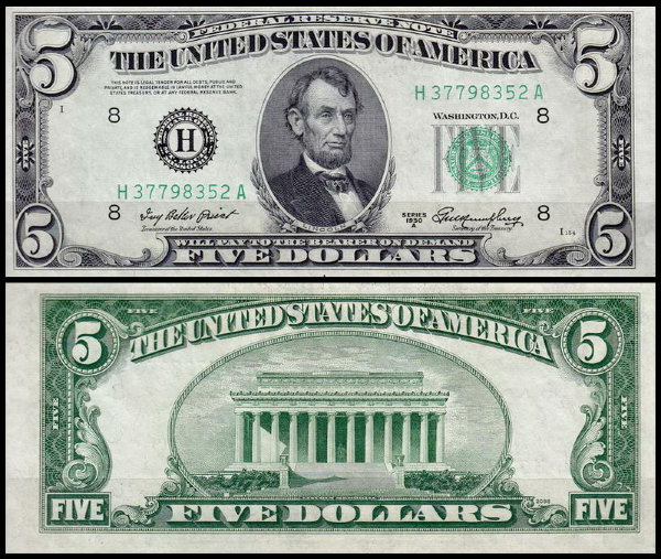 США 5 долларов 1950A (UNC Pick 438a) Federal Reserve Note