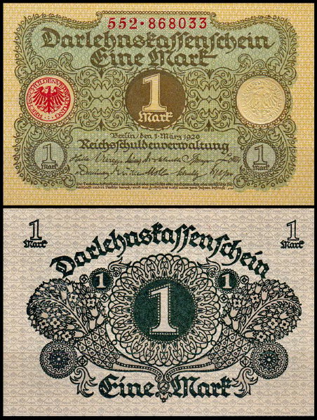 Германия 1 марка 1920 UNC P.58