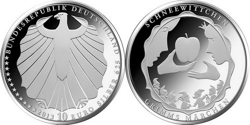 Германия, 10 евро 2013 J (PROOF, серебро) Сказки братьев Гримм, Белоснежка