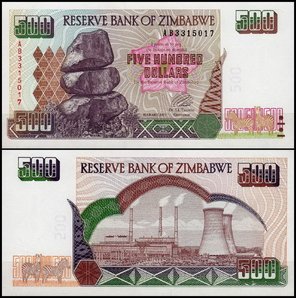 Зимбабве 500 долларов 2001 (UNC Pick 11a)