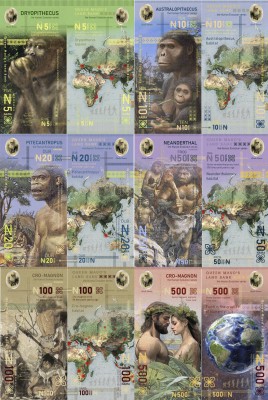 Земля Королевы Мод. Набор из 6 банкнот. Эволюция Человека (полимерная бумага) UNC