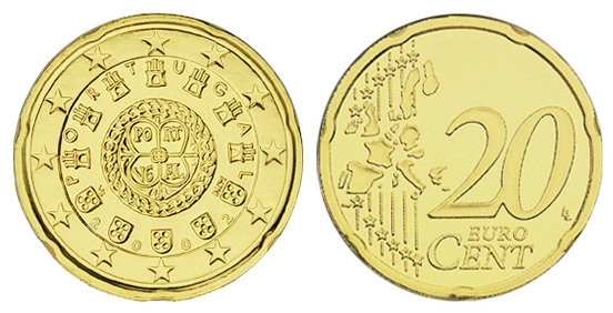 Португалия, 20 центов 2002 (UNC, латунь)