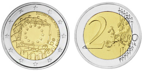 Финляндия, 2 евро 2015 (UNC) 30 лет флагу Европы